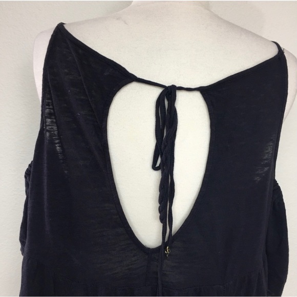 Free People Navy Floral Embroidered Cutout Shoulder Tunic Top Size Large Hippie - Picture 8 of 16